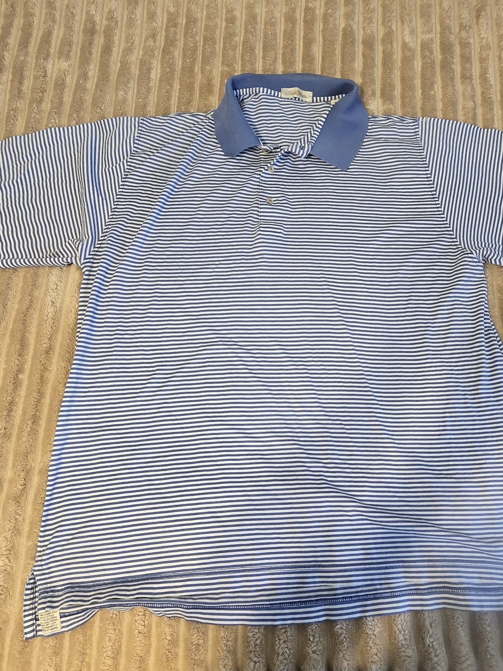 Peter Millar Polo Shirt Men XXL Blue White Micro Stripe Double Mercerized Cotton